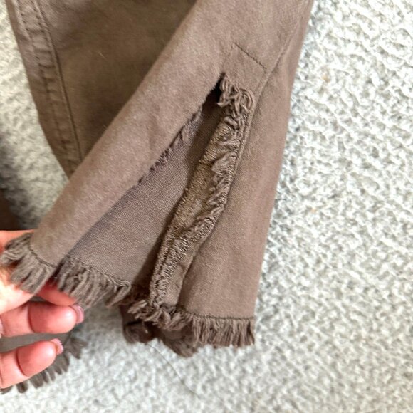 Subdued Soft Flare Jeans Womens High Rise Smile Brown Raw Hems Stretch - Picture 14 of 16